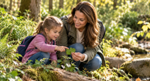 Mother and child exploring nature together